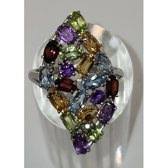 .925 Sterling Silver Amethyst/Garnet/Peridot/Citrine/Topaz Ring Size 8 $715 - Picture 1 of 6